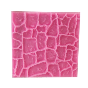 Square pink silicone pebble stone wall texture mold for fondant cake decorating