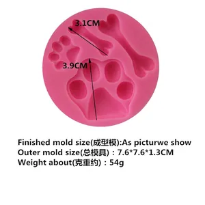 Pink silicone mold with paw and bone shapes for baking DIY chocolates and soap craft