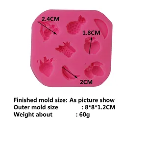 Pink silicone fruit mold with strawberry pineapple and lemon shapes 8x8x1.2cm