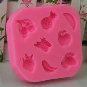 Pink multi-cavity fruit silicone mold for strawberry and pineapple fondant cake decor
