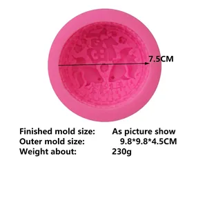 Pink silicone fish and Fu character mold for handmade soap and baking, 7.5cm diameter
