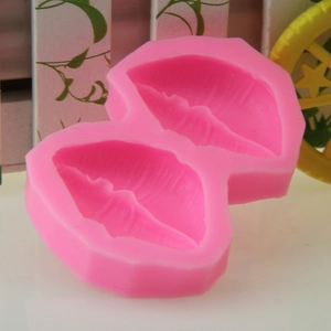 Pink silicone lip mold for fondant and chocolate baking with detailed texture