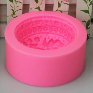 Pink silicone mold for handmade soap and baking with detailed floral relief pattern
