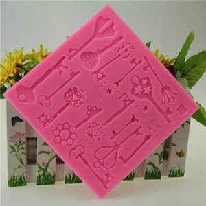 Pink steampunk key collection silicone fondant mold for chocolate and cake borders