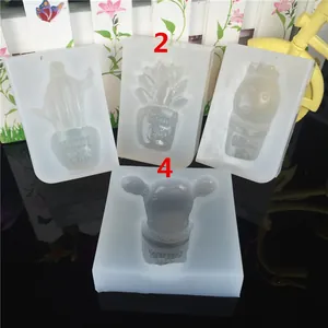 Detailed set of four succulent and cactus silicone molds for DIY resin and candle crafts