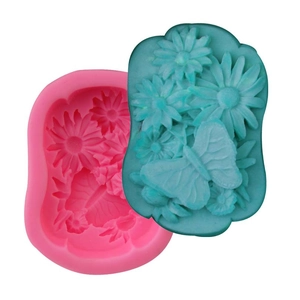 Moule à Savon en Silicone Fleur et Papillon Forme de Chrysanthème Marguerite Relief 3D Outil de Décoration de Gâteaux DIY
