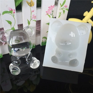 DIY bear silicone mold for crystal resin casting with a finished transparent bear statue