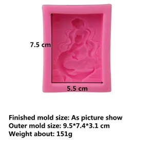 Pink silicone mermaid baby mold for soap making and fondant cake decoration, 9.5x7.4cm size