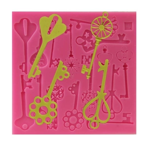 Silicone Vintage Key Mold Steampunk Style Chocolate Cake Border Fondant Mold For Baking DIY Sugarcraft Tools Pink
