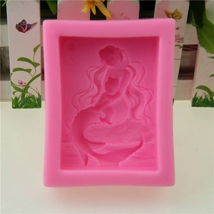 Pink silicone mermaid mold for baby soap making and fondant cake decorating tools