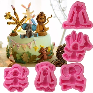 5-piece animal silicone mold set for giraffe elephant lion rabbit monkey cake decor