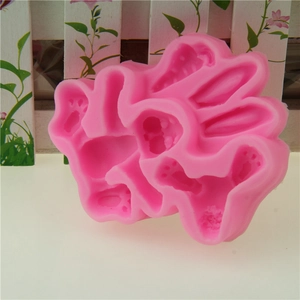 Pink rabbit and paw shaped silicone mold for DIY baking and cake decorating