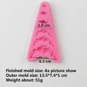 Pink 6-flower rose silicone fondant mold for cake lace decoration and DIY baking craft