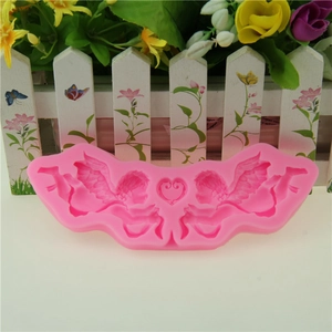 Pink silicone angel cupid fondant mold with heart for chocolate and cake decorating