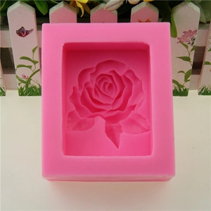 Pink silicone rectangle mold with rose floral pattern for handmade soap and cake baking
