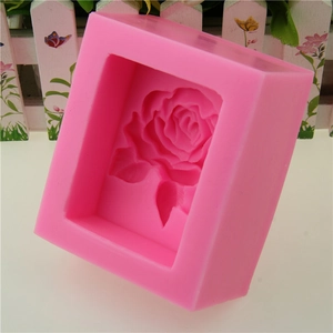 Pink silicone rose flower mold for handmade soap and baking DIY with clear petal textures