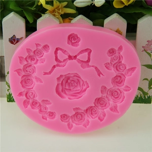 Pink rose vine wreath silicone mold with ribbon for fondant chocolate and cake decorating