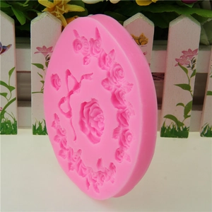 Pink silicone rose wreath mold for flower fondant cake decoration and chocolate baking