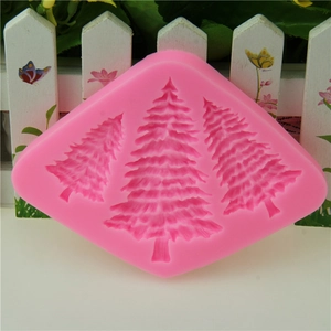 Pink silicone Christmas tree fondant mold for cake decorating and DIY chocolate baking