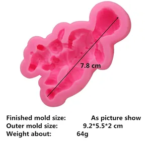 Pink silicone baby bunny fondant mold for chocolate baking and DIY crafts 7.8cm height