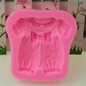 Pink silicone baby onesie mold with bow and rocking horse for fondant and cake decoration
