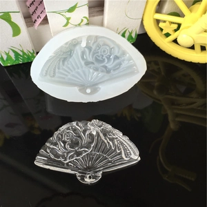 Traditional fan shaped silicone mold for resin craft with detailed rose and bird pattern