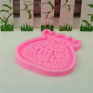 Pink silicone lucky bag fondant mold with traditional Chinese fish and blessing pattern