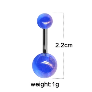 Piercing de nombril en acrylique bleu marbré avec barre argentée, 2,2cm et 1g poids