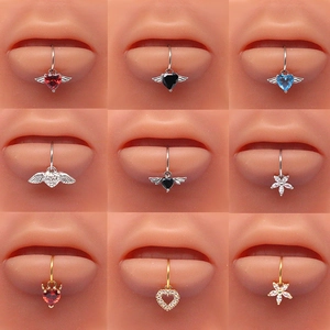 Stainless Steel Lip Ring With Copper Zirconia Heart Wings Star Flower Pendant For Women Men Body Piercing Jewelry Gift