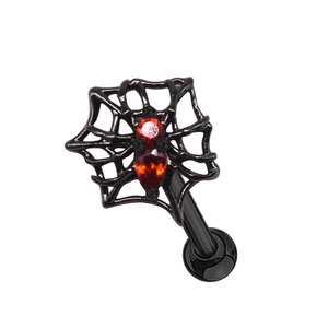 Gothic-Ohrstecker aus schwarzem Edelstahl mit Spinne und roten Zirkonia-Steinen für Damen