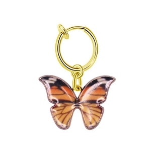 Golden non-pierced ear clip featuring a realistic orange butterfly drop pendant design