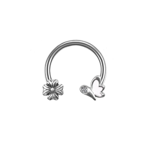 Piercing de nez septum magnétique en acier inoxydable avec fleur argentée et papillon zircon