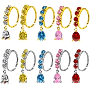 Anneau de Nez en Acier Inoxydable 316L Avec Pendentif Zirconia Goutte Cœur Créole de Nez en C Bijoux de Piercing pour Femmes Hommes