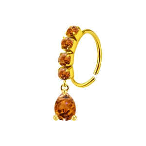 Anneau de nez doré avec pendentif goutte en zircon orange et design élégant en forme de C