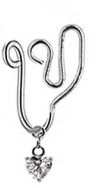 Silver nose cuff with heart-shaped sparkling crystal pendant in a non-piercing design
