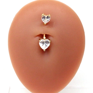 Piercing de nombril en cœur doré en acier inoxydable avec doubles zircons blancs