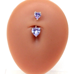 Piercing de nombril en acier avec zircons violets en forme de cœur pour femmes