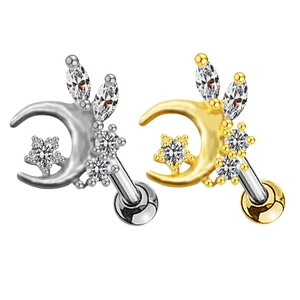 Boucles d'oreilles lune et étoile en acier inoxydable avec zircons brillants