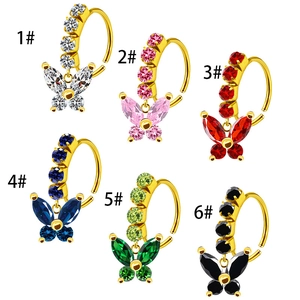 Golden butterfly nose rings set with colorful zircon stones in various styles