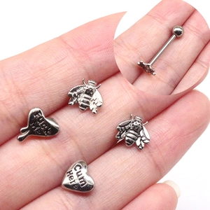 Set de piercings de langue en acier inoxydable avec abeille 3D et breloques en cœur