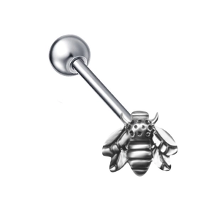 Piercing de langue en acier inoxydable avec motif abeille et fermeture à bille