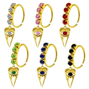 Set of stainless steel heart eye nose rings with colorful zircon in six distinct colors