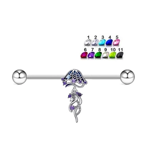 Industrial barbell met kwal-hanger en 11 beschikbare kleuren van zirkonia-stenen
