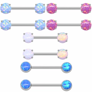 316L Stainless Steel Nipple Ring Artificial Opal Inlaid Barbell Body Piercing Jewelry Daisy Flower Twisted Bar For Women