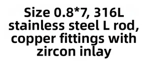 Detailed specs for 316L stainless steel L-shaped nose stud with zircon copper inlay