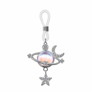 Piercing téton planète avec pierre aurore, breloques lune et étoile diamants en argent