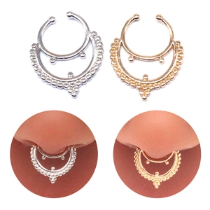 Bohemian U-shaped nose rings set with metal beads in silver and rose gold finish