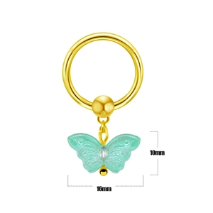 Goldener Brustwarzenring aus Edelstahl mit mintgrünem Schmetterlingsanhänger Piercing