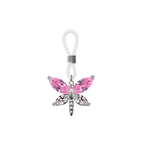 Pendentif papillon en zircon rose et blanc avec anneau en silicone pour bijoux de corps