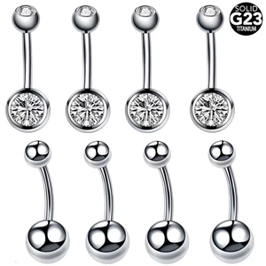 8-piece set of G23 titanium belly button rings with clear cubic zirconia stones